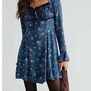 Free People Blue Floral Long Sleeve Dress